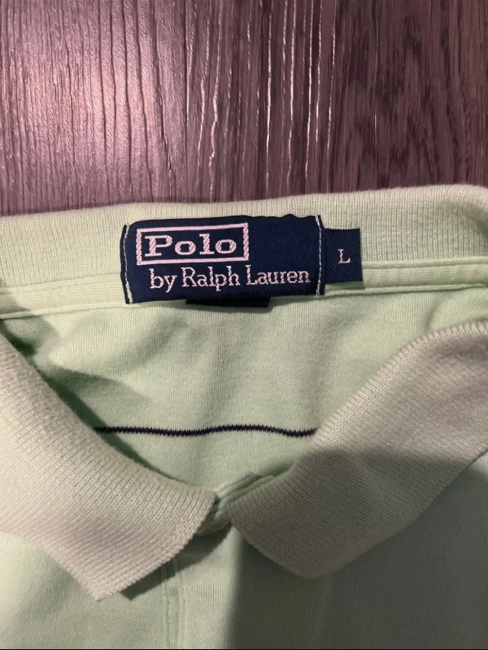 Ralph Lauren Light Green Polo with Thin Navy Stripes